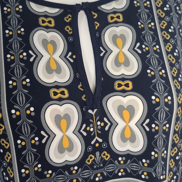Max Studio Women's Large Blue, White & Yellow Boho Print Midi Dress NWT ! - Picture 3 of 14